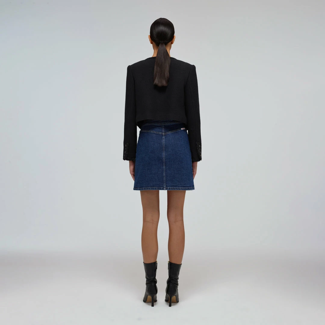 Self-portrait Black Textured Weave Cropped Jacket READY TO WEAR