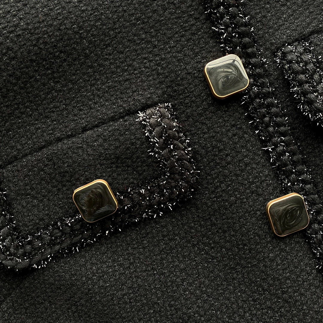 Self-portrait Black Textured Weave Cropped Jacket READY TO WEAR