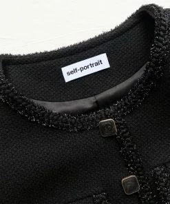 Self-portrait Black Textured Weave Cropped Jacket READY TO WEAR