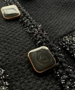 Self-portrait Black Textured Weave Cropped Jacket READY TO WEAR