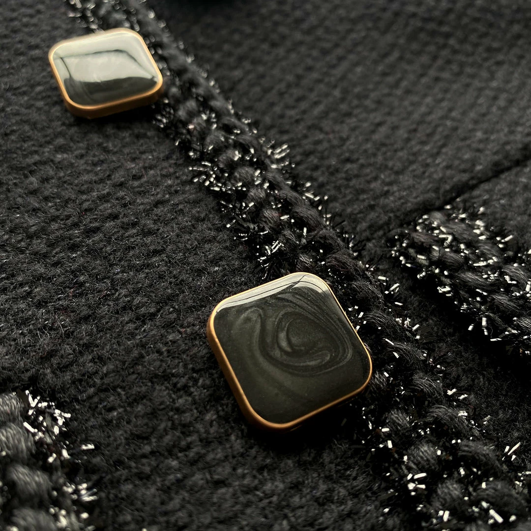 Self-portrait Black Textured Weave Cropped Jacket READY TO WEAR