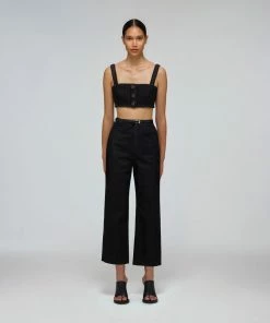 Self-portrait READY TO WEAR Black Textured Weave Crop Top