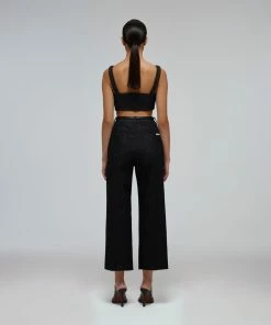 Self-portrait READY TO WEAR Black Textured Weave Crop Top