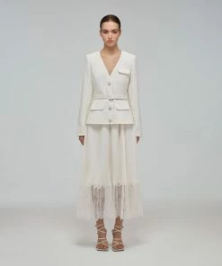 Self-portrait Metallic Boucle V-Neck Tailored Midi Dress READY TO WEAR