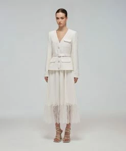 Self-portrait Metallic Boucle V-Neck Tailored Midi Dress READY TO WEAR