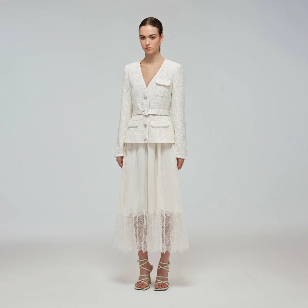 Self-portrait Metallic Boucle V-Neck Tailored Midi Dress READY TO WEAR