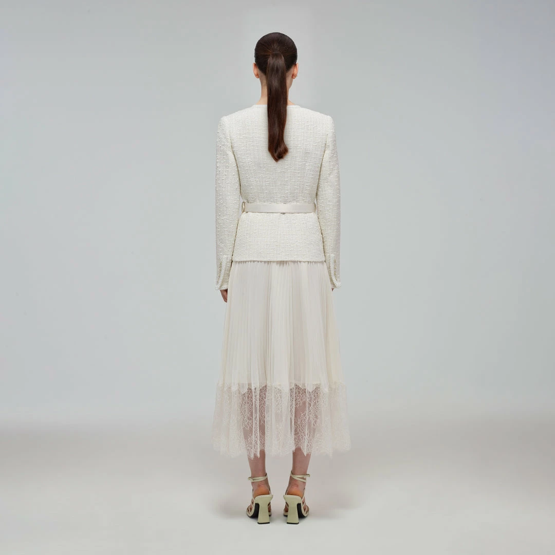 Self-portrait Metallic Boucle V-Neck Tailored Midi Dress READY TO WEAR