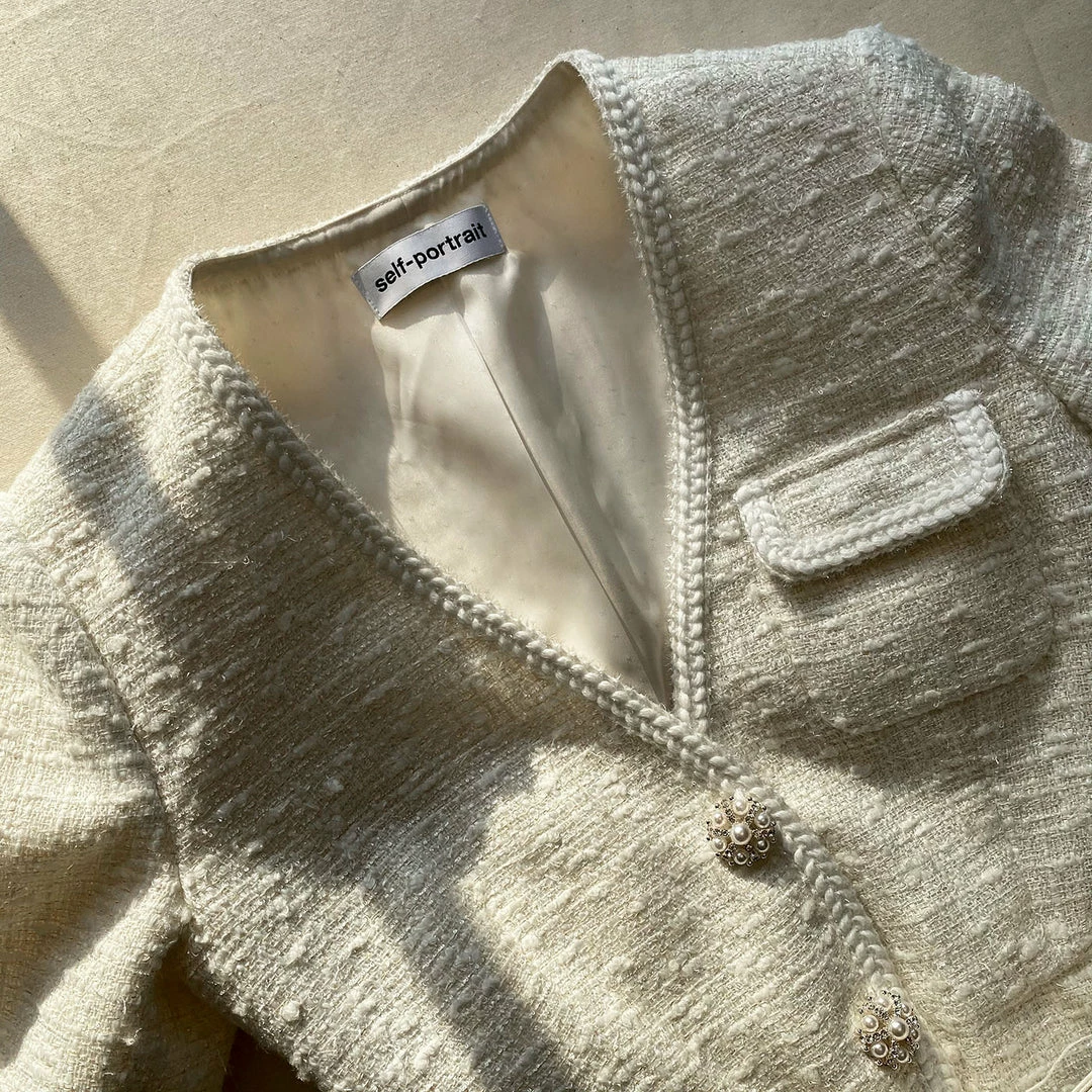 Self-portrait Metallic Boucle V-Neck Tailored Midi Dress READY TO WEAR