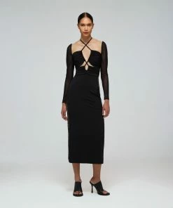 Self-portrait Black Jersey Cut Out Midi Dress