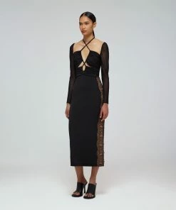 Self-portrait Black Jersey Cut Out Midi Dress
