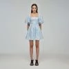 Self-portrait Blue Floral Watercolour Taffeta Mini Dress READY TO WEAR