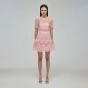 Self-portrait READY TO WEAR Pink Abstract Guipure Mini Dress