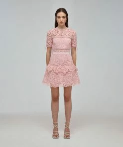 Self-portrait READY TO WEAR Pink Abstract Guipure Mini Dress