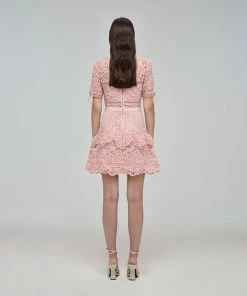 Self-portrait READY TO WEAR Pink Abstract Guipure Mini Dress