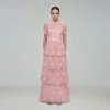 Self-portrait Pink Tiered Guipure Lace Maxi Dress