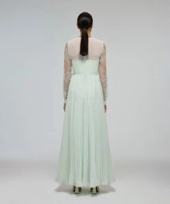 Self-portrait Mint Chiffon & Fine Lace Maxi Dress READY TO WEAR