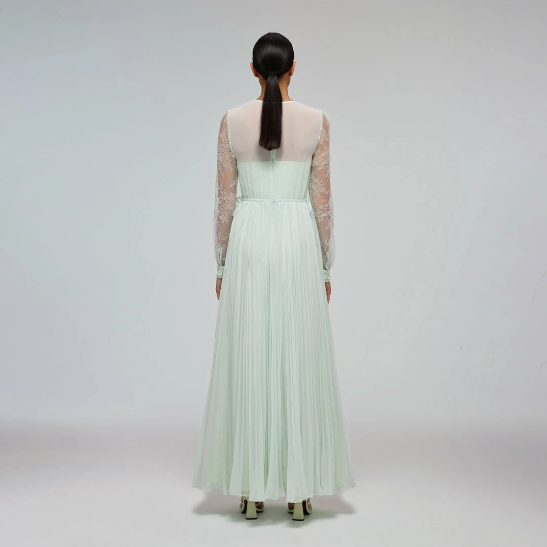 Self-portrait Mint Chiffon & Fine Lace Maxi Dress READY TO WEAR