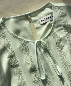 Self-portrait Mint Chiffon & Fine Lace Maxi Dress READY TO WEAR