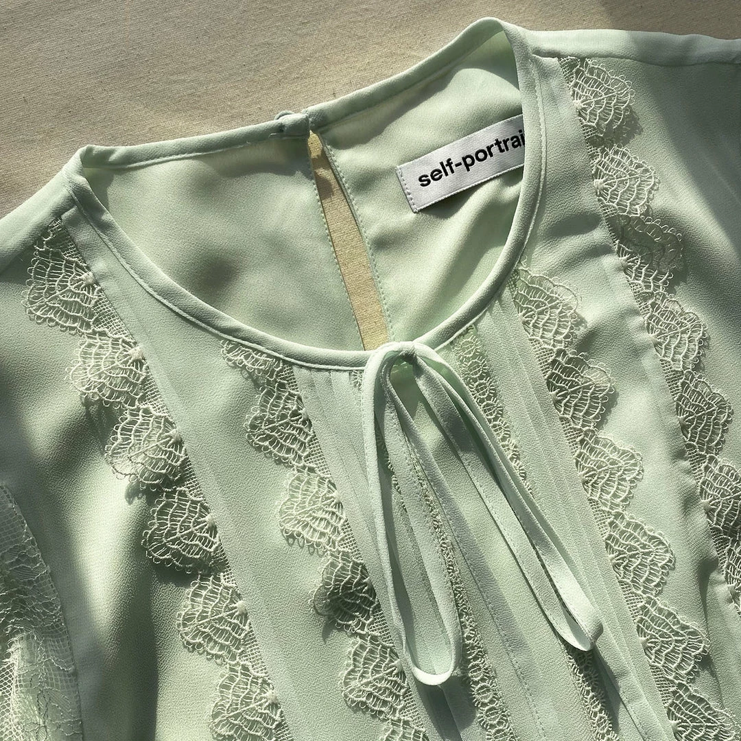 Self-portrait Mint Chiffon & Fine Lace Maxi Dress READY TO WEAR