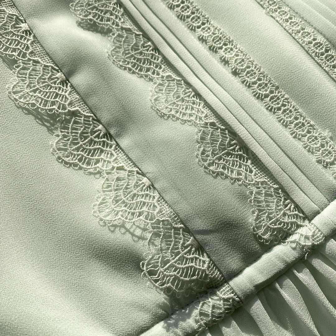 Self-portrait Mint Chiffon & Fine Lace Maxi Dress READY TO WEAR