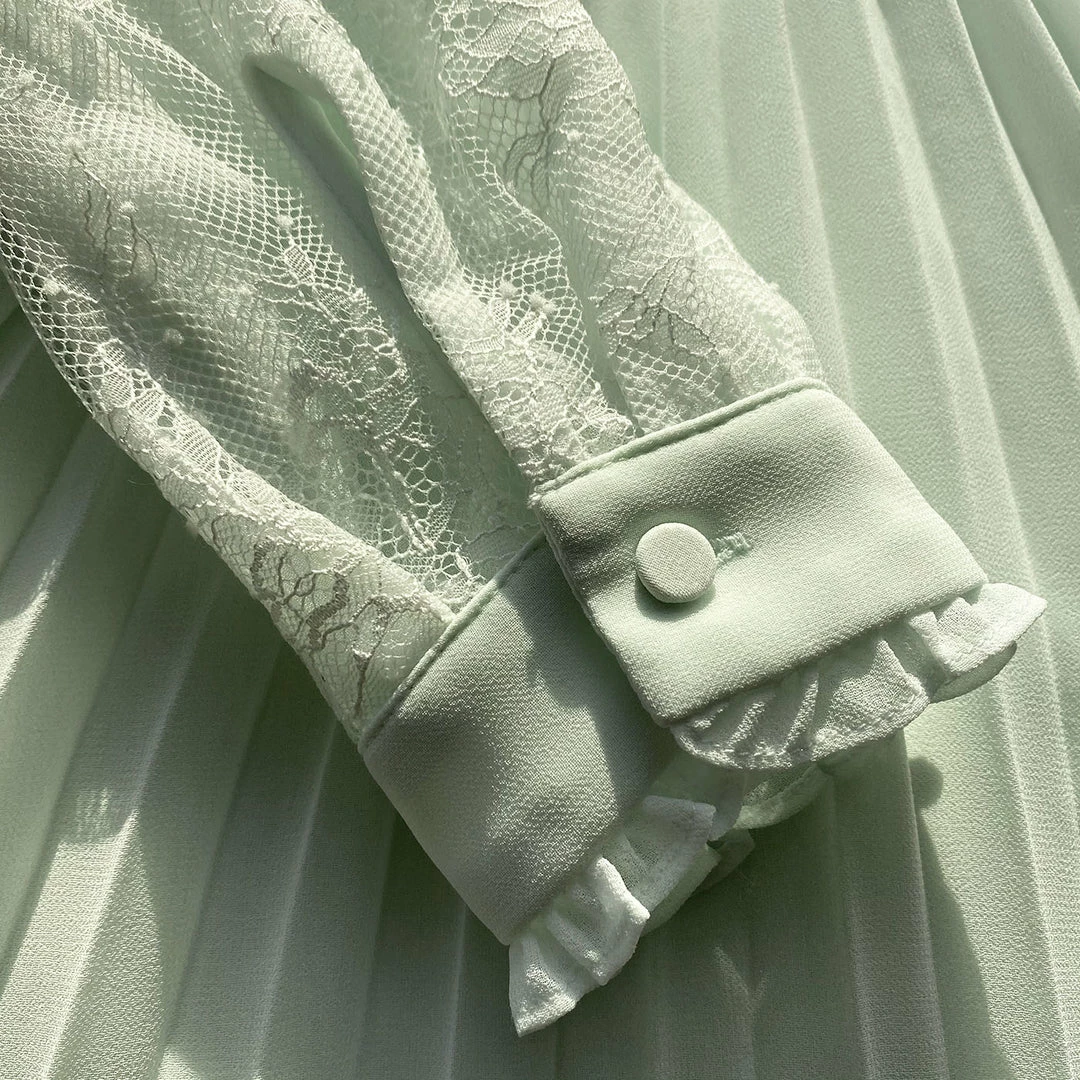 Self-portrait Mint Chiffon & Fine Lace Maxi Dress READY TO WEAR