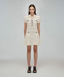 Self-portrait Ivory Tape Yarn Stripe Knit Dress