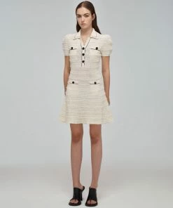 Self-portrait Ivory Tape Yarn Stripe Knit Dress