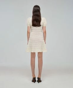 Self-portrait Ivory Tape Yarn Stripe Knit Dress