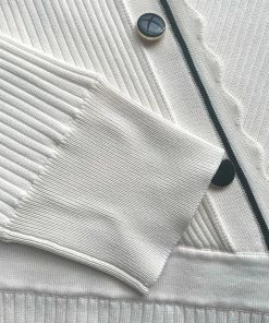 Self-portrait Ivory Contrast Stitch Ribbed Knit Dress READY TO WEAR