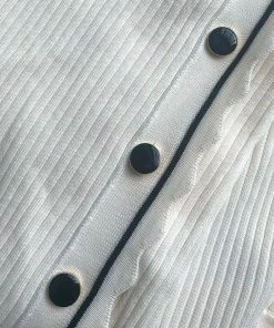 Self-portrait Ivory Contrast Stitch Ribbed Knit Dress READY TO WEAR