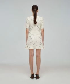 Self-portrait Ivory Tape Yarn Stripe Knit Dress READY TO WEAR