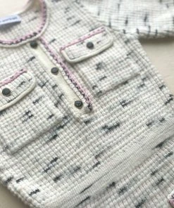 Self-portrait Ivory Tape Yarn Stripe Knit Dress READY TO WEAR