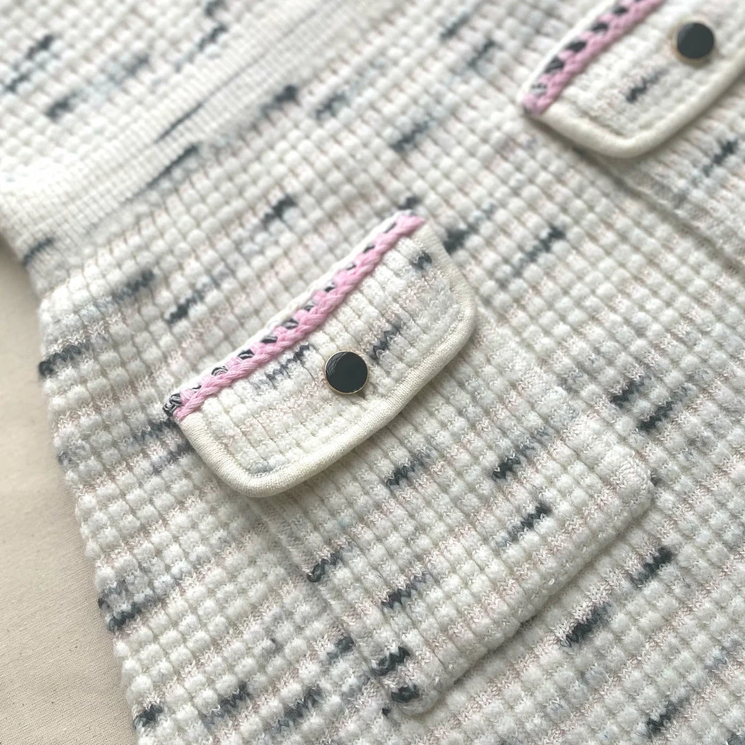 Self-portrait Ivory Tape Yarn Stripe Knit Dress READY TO WEAR