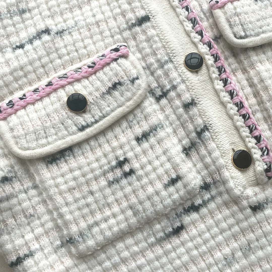 Self-portrait Ivory Tape Yarn Stripe Knit Dress READY TO WEAR