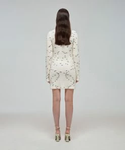 Self-portrait READY TO WEAR Ivory Contrast Yarn Button Down Knit Dress