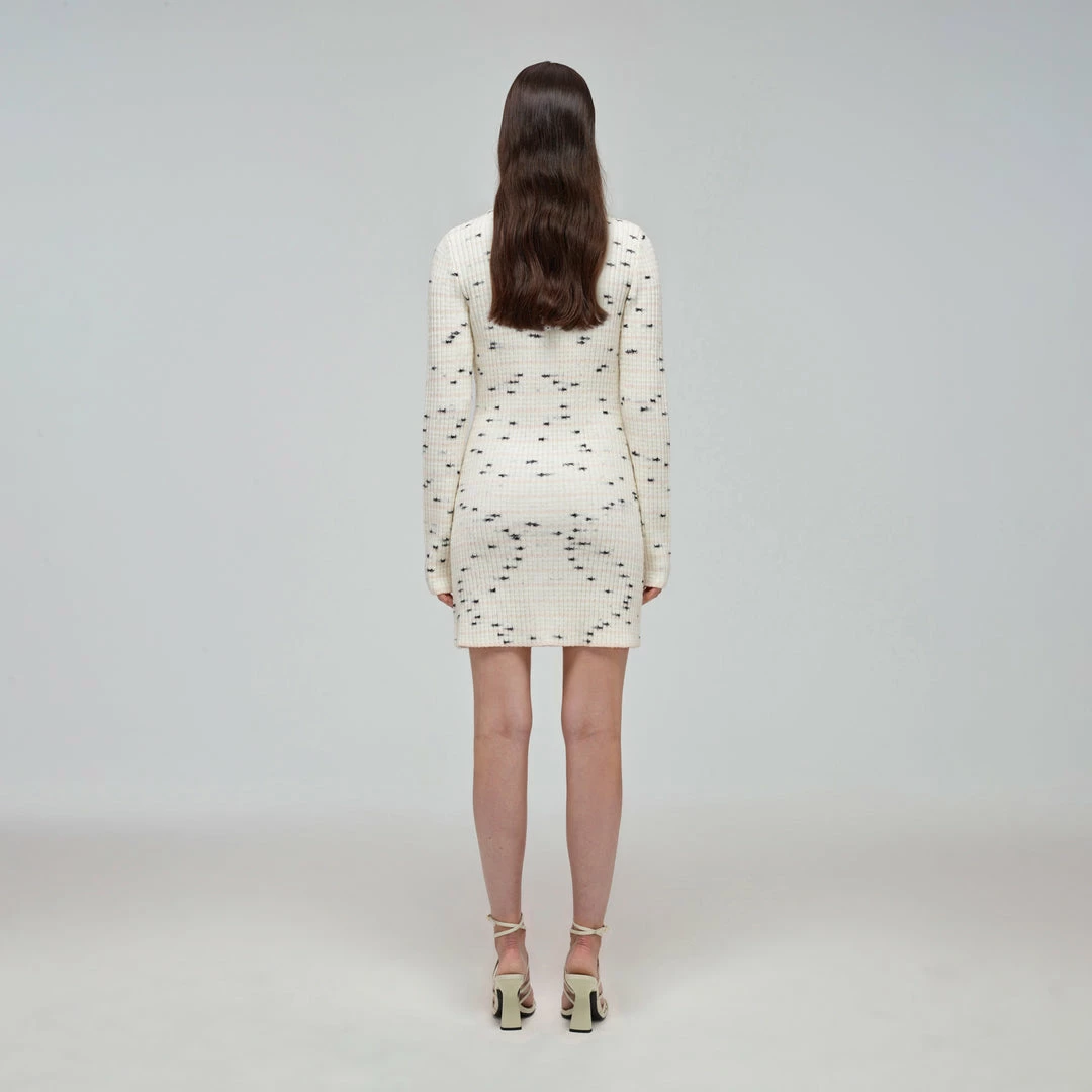 Self-portrait READY TO WEAR Ivory Contrast Yarn Button Down Knit Dress