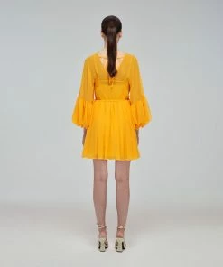 Self-portrait Canary Yellow Macrame Lace Georgette Mini Dress