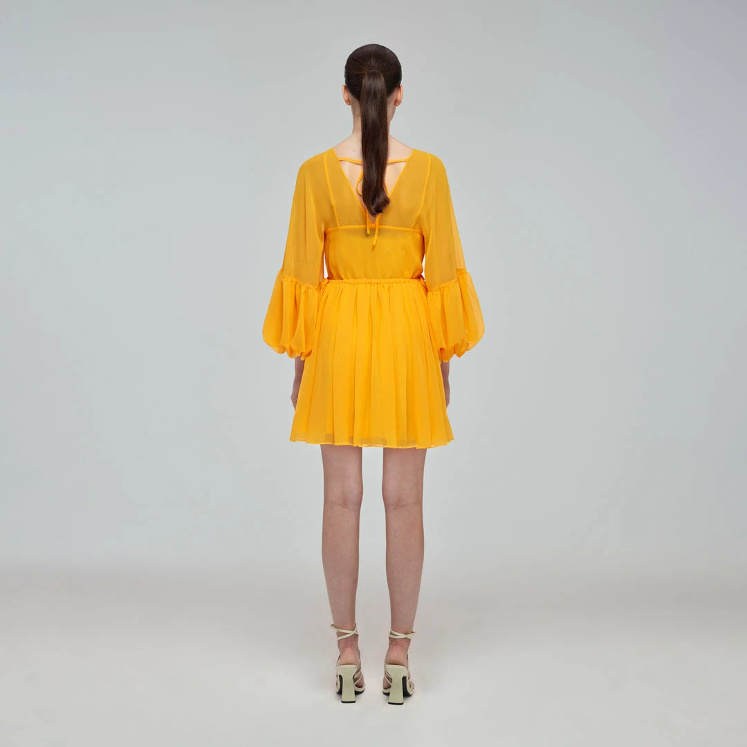 Self-portrait Canary Yellow Macrame Lace Georgette Mini Dress