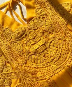 Self-portrait Canary Yellow Macrame Lace Georgette Mini Dress