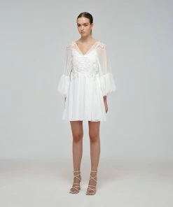 Self-portrait Swim & Resort White Macrame Lace Georgette Mini Dress