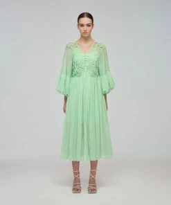 Self-portrait Spearmint Macrame Lace Georgette Midi Dress