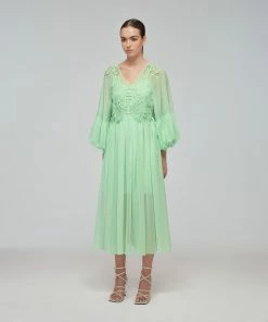 Self-portrait Spearmint Macrame Lace Georgette Midi Dress