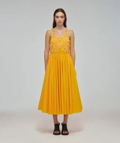 Self-portrait Canary Yellow Macrame Lace Cotton Midi Dress Swim & Resort