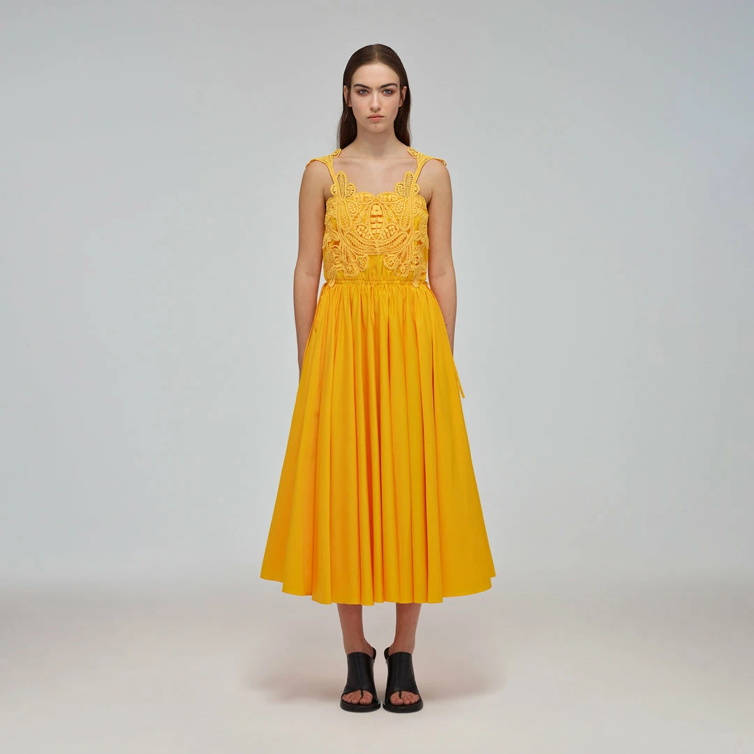 Self-portrait Canary Yellow Macrame Lace Cotton Midi Dress Swim & Resort