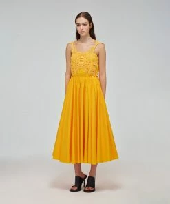 Self-portrait Canary Yellow Macrame Lace Cotton Midi Dress Swim & Resort