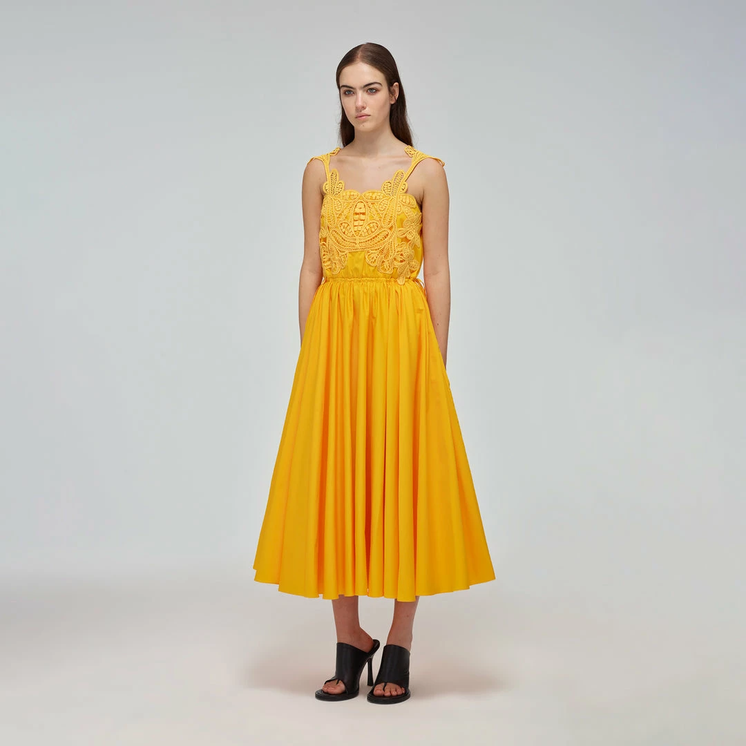 Self-portrait Canary Yellow Macrame Lace Cotton Midi Dress Swim & Resort