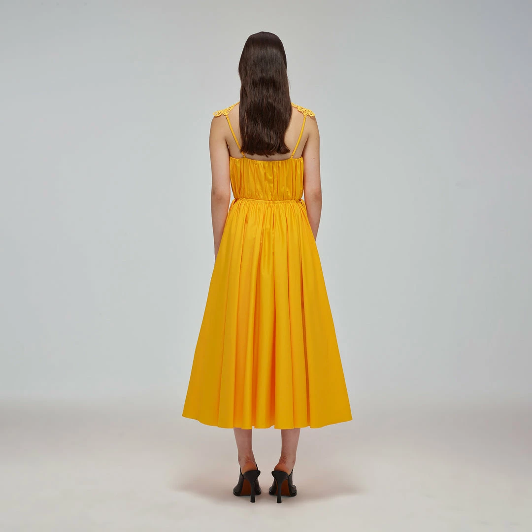 Self-portrait Canary Yellow Macrame Lace Cotton Midi Dress Swim & Resort