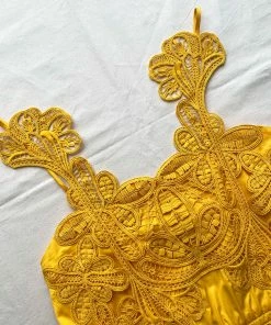 Self-portrait Canary Yellow Macrame Lace Cotton Midi Dress Swim & Resort
