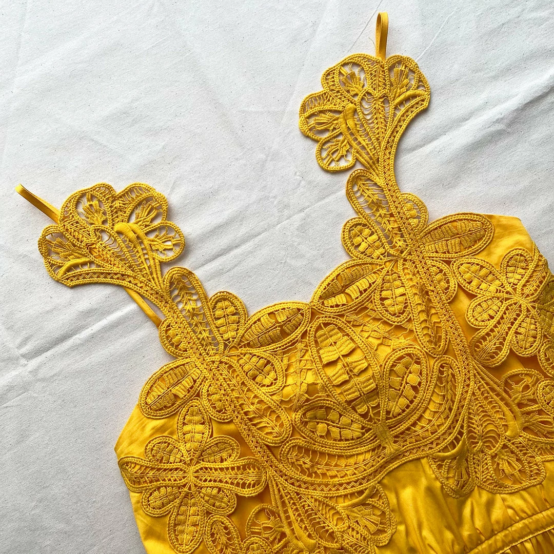 Self-portrait Canary Yellow Macrame Lace Cotton Midi Dress Swim & Resort