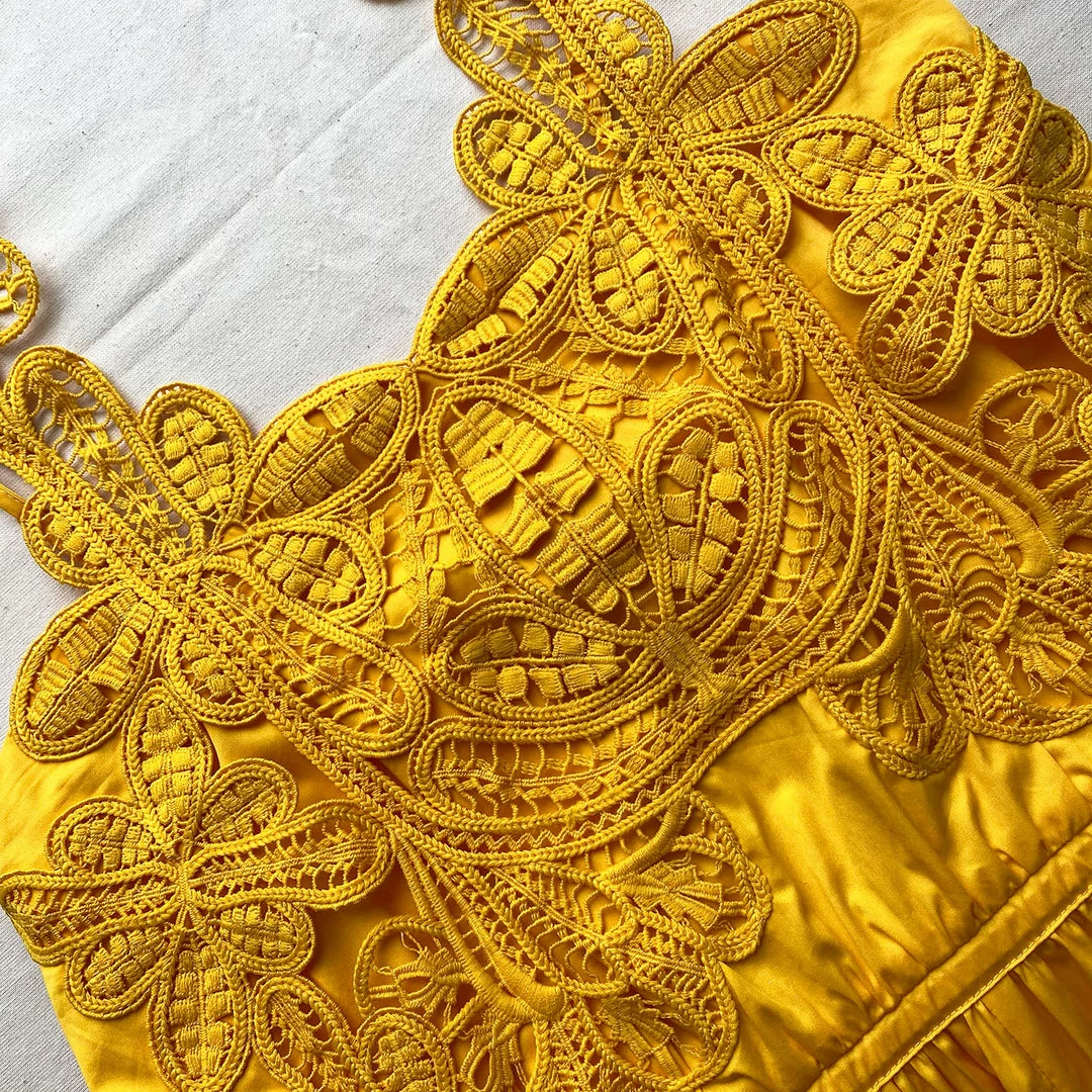 Self-portrait Canary Yellow Macrame Lace Cotton Midi Dress Swim & Resort